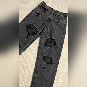 PrettyLittleThing Black High Rise Distressed Jeans